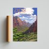 Zion National Park Vintage Style Travel Poster, National Park Art, Zion Canyon View, Wall Decor Office