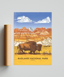Badlands National Park Scene Vintage Poster, National Park Travel Wall Decor Office, Home Decor