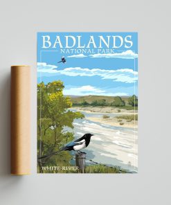 Badlands National Park Poster - White River Valley, WPA Vintage Style Travel Poster, Retro Travel Wall Decor Office, Home Decor