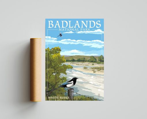 Badlands National Park Poster - White River Valley, WPA Vintage Style Travel Poster, Retro Travel Wall Decor Office, Home Decor