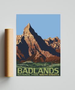 Badlands National Park South Dakota Vintage Style Travel Poster, WPA Vintage Travel Poster, Wall Decor Office