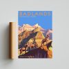 Badlands National Park South Dakota Vintage Style Travel Poster, Retro Travel Wall Decor Office
