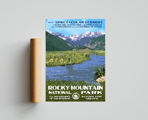 Rocky Mountain National Park Poster - Moraine Park Artwork, WPA Vintage Style Travel Poster, National Park Travel Wall Decor Office