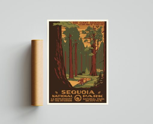Sequoia National Park Vintage Poster, Sequoia & Kings Canyon Posters & Prints, National Park Art, Home Decor