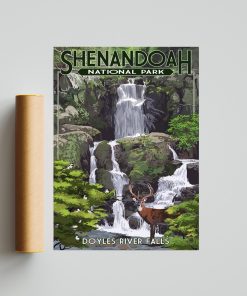 Shenandoah National Park - Doyles River Falls Poster, Retro Travel Wall Decor Office, Home Decor