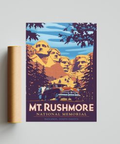 Mont Rushmore Badlands National Park Scene Vintage Poster, WPA Vintage Style Travel Poster, National Park Travel Wall Decor