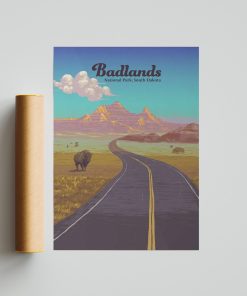 Badlands National Park Poster, WPA Vintage Style Travel Poster, National Park Travel Wall Decor Office, Home Decor