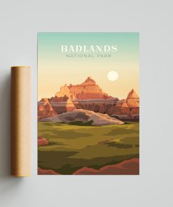 Badlands National Park Vintage Style Travel Poster, WPA Vintage Style Travel Poster, National Park Travel Wall Decor Office
