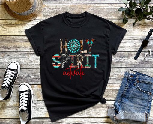 Holy Spirit Activate T-Shirt, Holy Spirit, Religious Faith Shirt, Leopard Western Rodeo Cowhide Gemstone T-Shirt