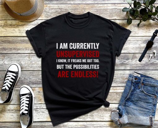 I Am Currently Unsupervised I Know It Freaks Me out Too but the Possibilities Are Endless T-Shirt