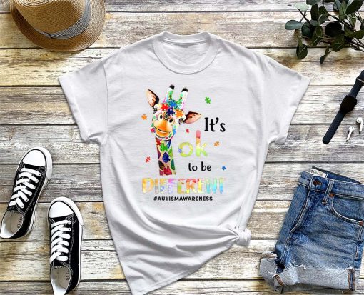 Autism Awareness Cute Giraffe Animal It's Ok To Be Different T-Shirt, Autism Awareness Gift, Autism Support