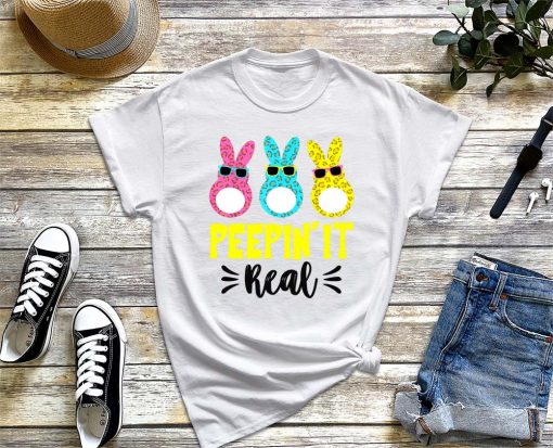 Peepin' it Real Funny Easter T-Shirt, Happy Easter Bunny Egg Hunt T-Shirt, Family Matching Easter Shirt