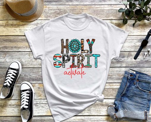 Holy Spirit Activate T-Shirt, Holy Spirit, Religious Faith Shirt, Leopard Western Rodeo Cowhide Gemstone T-Shirt
