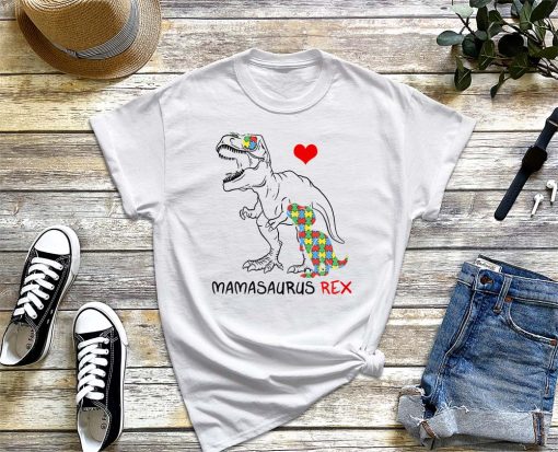 Mamasaurus Rex Autism Awareness Autistic Kids Mother's Day T-Shirt