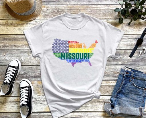 Missouri St. Peters Love Wins Equality LGBTQ Pride T-Shirt, Missouri Shirt, Missouri State Map & Flag Tee