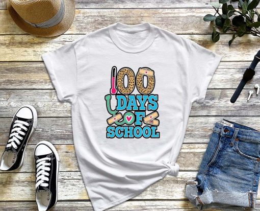Happy 100 Days of School Nurse T-Shirt, School Nurse Leopard Shirt, School Nurse Gift