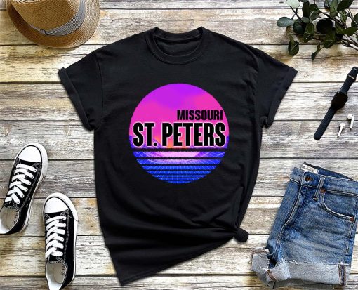 Vintage Lake St. Peters Vaporwave Missouri T-Shirt, Vintage City Sunset, City Of Missouri Shirt, Missouri Gift