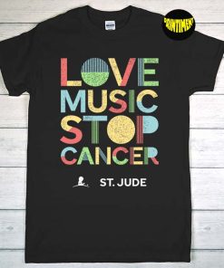 Love Music Stop Cancer T-Shirt, St Jude Music Shirt, Breast Cancer Awareness Shirt, Unisex Gift Shirt for Women and Men