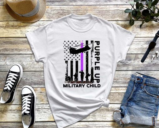 Purple Up Military Child US Flag T-Shirt, Month Of The Military Child Shirt, Purple Up Awareness Tee