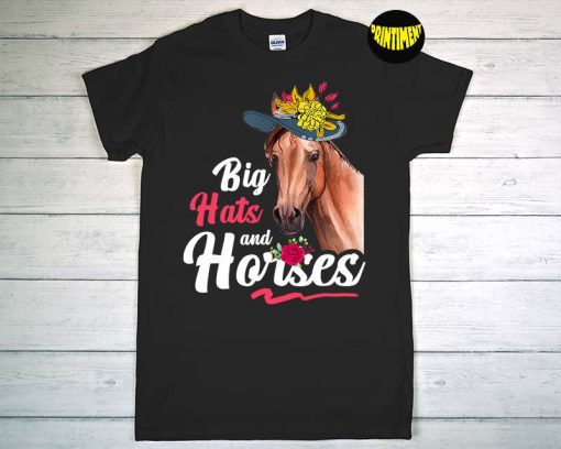 Derby Day Big Hat and Horse T-Shirt, Kentucky Derby Shirt, Horse Hat Flowers Shirt, Horse Race Lovers