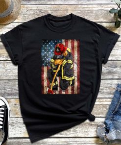 Firefighter Flag USA T-Shirt, International Firefighters Day, Fireman Flag, Fire Axe Patriotic Tee