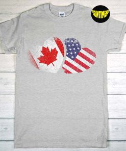 Canada USA Flag T-Shirt, American Canadian Heart Shirt, Proud Canadian Shirt, Valentines Day Gift, Funny Canadian Tee