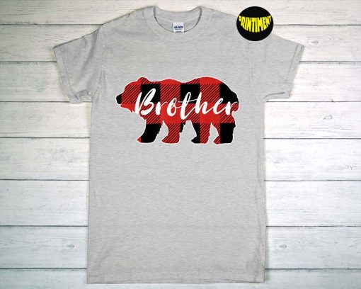 Buffalo Plaid Brother Bear T-Shirt, Pregnancy Reveal Shirt, New Brother Shirt, Gifts for Brother