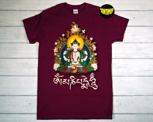 Om Mani Padme Hum - Tibetan Buddha Amitabha T-Shirt, Bodhisattva Of Compassion Shirt, Traditional Tibetan Festivals Tee