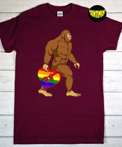 Bigfoot LGBT Gay Pride Flag T-Shirt, Guy With Rainbow Flag Heart Gift Shirt, Bigfoot Shirt, Best Friend Gift, LGBTQ, Custom Rainbow Tee
