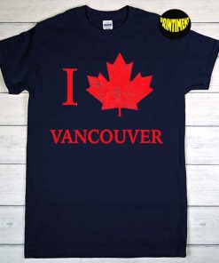 I Love Vancouver T-Shirt, Canada Day Shirt, Canadian Maple Leaf Heart Shirt, Minimalist Canadian Flag Unisex T-Shirt