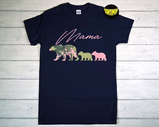 Camo Mama Bear T-Shirt, Mama Bear and 2 Cubs Shirt, Mom of 2, Strong Mama Shirt, Mom and Children Matching Shirt, Mother's Day Gifts