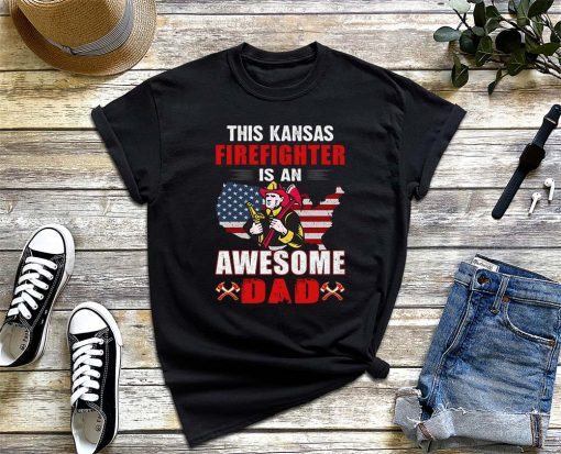 This Kansas Firefighter is an Awesome Dad T-Shirt, Funny Firefighter Unisex Tee, Gifts for Your Favorite Firefighter