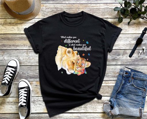 What Makes You Different Lion Mom Autism Child Awareness T-Shirt, Autism Awareness Shirt, Support Autism Gift