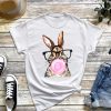 Cute Bubble Gum Bunny T-Shirt, Bunny with Glasses Shirt, Ladies Easter Bunny, Easter Shirts for Women