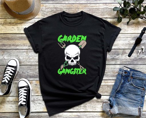 Garden Gangster T-Shirt, Gardener Skull Shirt, Garden Crossbones Shirt, Gardening Cotton Badge Shirt