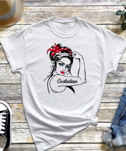 Womens Custodian Rosie the Riveter Pin up T-Shirt, Strong Mom Life, Messy Bun Shirt, Edgy Mother's Day Gift
