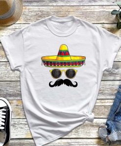 Mens Sombrero and Mustache Face T-Shirt, Mexican Theme Shirt, Fiesta Shirt, Funny Cinco De Mayo Party