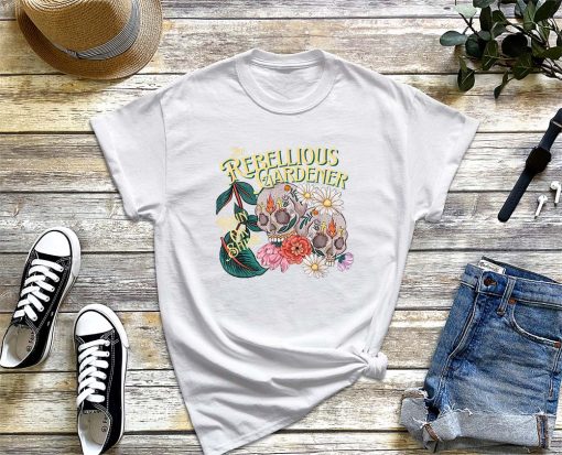 Rebellious Gardener Skull Rain or Shine T-Shirt, Plant Lover Shirt, Flower Shirt, Funny Gardening Shirt