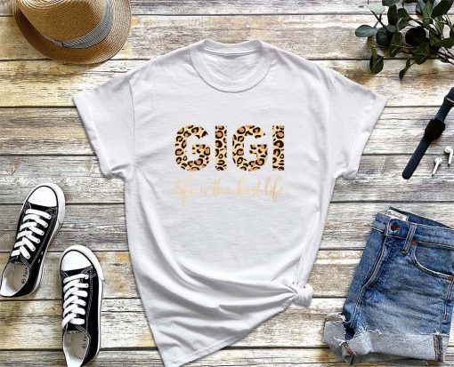 Womens Gigi Life T-Shirt, Mothers Day Shirt, Leopard Funny V-neck Shirt, Gift for Mother