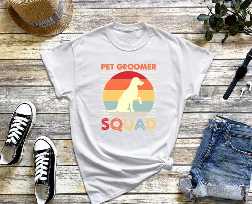 Pet Groomer Squad Cute T-Shirt, Funny Retro Dog Grooming Shirt, Dog Groomer Gift