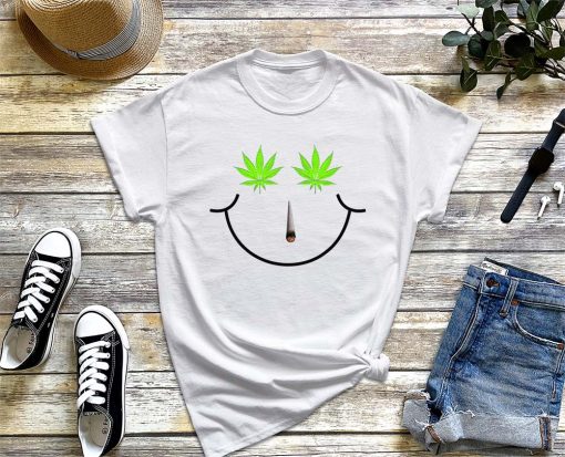 Marijuana Smiley Face T-Shirt, Weed Makes Me Happy, Cannabis Shirt, Cute Smoking Weed Tee