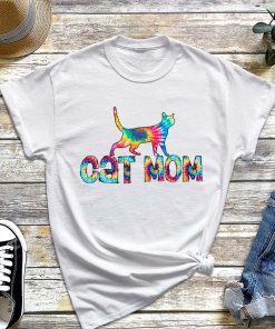 Tye Dye Cat Mom T-Shirt, Cat Lover Tie Dye Shirt, Gift for Cat Mom, Mother's Day Gift for Cat Mama