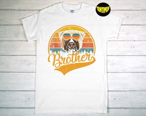 Retro Vintage English Bulldog Brother T-Shirt, Bull Dog Lover Tee, American Bulldog Shirt, Father's Day Gifts