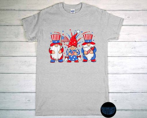 Cute Three Gnomes T-Shirt, Patriotic Gnomes Shirt, 4th of July, Gnomes Patriotic American Flag, Independence Day Gift Tee