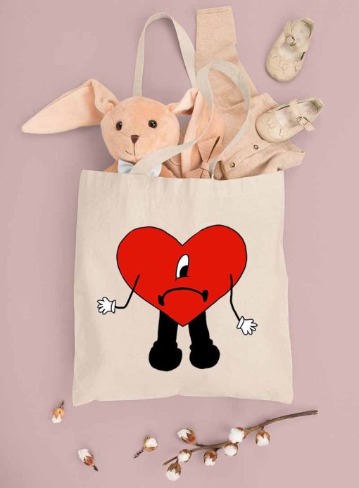 Bad Bunny Heart Tote Bag, Sad Heart, Bunny Heart Tote, Preppy Bag, Bad Bunny New Album, Un Verano Sin Ti, Cotton Canvas Tote Bag