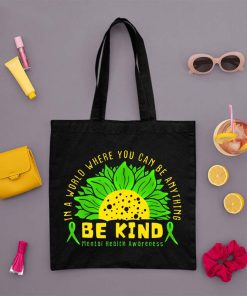 Be Kind Green Ribbon Sunflower Mental Health Awareness Tote Bag, Mental Health Matter Bag, Green Ribbon Awareness Month Gift Tote Bag
