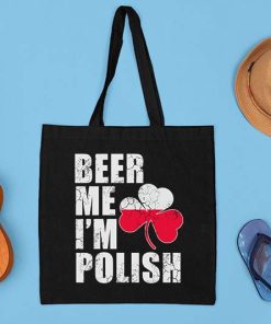 Beer Me I’m Polish St Patrick’s Day Tote Bag, Beer Lover Gift, Shamrock Bag, Saint Patrick's Day Canvas Tote Bag