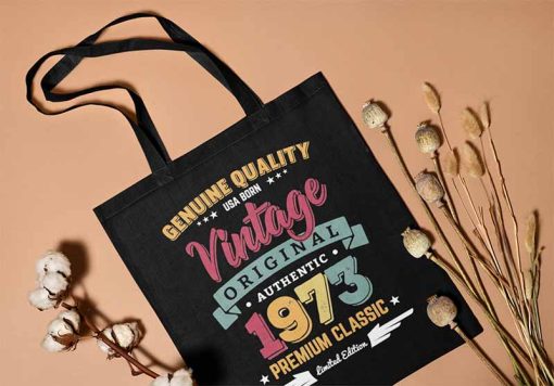Made in 1973 Tote Bag, 49th Birthday Bag, Born in 1973 Vintage Birthday, Vintage Cotton Canvas Bag