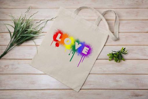 Love Rainbow Pride Tote Bag, Celebrate Pride Month with Love LGBT Pride Rainbow, LGBT, Love Is Love Canvas Tote Bag