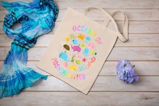 Cute Oceans of Possibilities Summer Tote Bag, Reading Sea Creatures Bag, Summer Tote, Octopus, Reading Gift Tote Bag